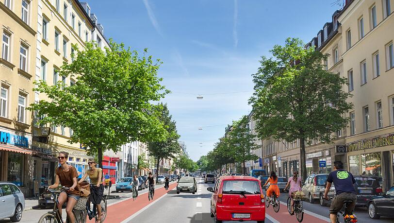 So wünscht es sich das Verkehrsbündnis: Die Visualisierung einer einspurigen Fahrbahn mit breiteren Radlwegen. Das Konzept des Baureferats sieht anders aus. So wünscht es sich das Verkehrsbündnis: Die Visualisierung einer einspurigen Fahrbahn mit breiteren Radlwegen. Das Konzept des Baureferats sieht anders aus.