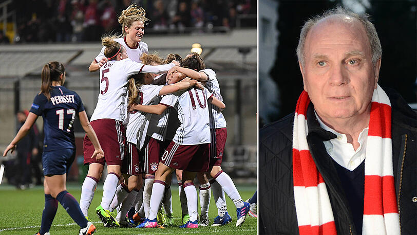 Die Bayern-Frauen gewinnen in der Champions League. Uli Hoeneß fiebert auf der Tribüne mit.
