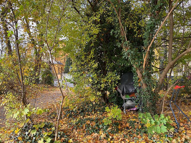 Im Hintergrund das Lenbachhaus an der Luisenstraße, vorne hat jemand sein Hab und Gut in einem Einkaufswagen versteckt. Im Hintergrund das Lenbachhaus an der Luisenstraße, vorne hat jemand sein Hab und Gut in einem Einkaufswagen versteckt.