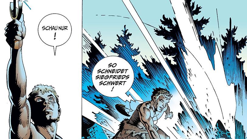Siegfried, der blonde Held in Bärenshorts, haut alles kurz und klein. Mime, der weise Zwerg, hätte es wissen können. Siegfried, der blonde Held in Bärenshorts, haut alles kurz und klein. Mime, der weise Zwerg, hätte es wissen können.
