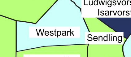 Sendling-Westpark - Miet-Schnitt: 13,00 Euro/m2 Dieses noch vergleichsweise dünn besiedeltete Gebiet kriegt Zuwachs. Und das in allen Altersschichten. Durch die Neubauten steigt aber vor allem die Gruppe der 35- bis 39-Jährigen, die Eltern also, die sich ein Eigenheim zulegen. Dieses Viertel wird jünger und dynamischer, vorausgesetzt, es werden auch genügend Kitas und Schulen gebaut. Größere Bauvorhaben werden auf dem ehemaligen ADAC-Gelände nahe des Westparks umgesetzt. Hier entstehen 400 neue Wohnungen.