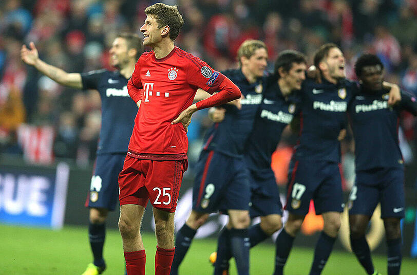 Thomas Müller kann es nicht fassen: Atlético Madrid feiert - und steht im Champions-League-Finale.