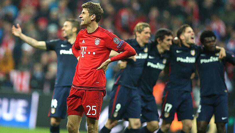 Thomas Müller kann es nicht fassen: Atlético Madrid feiert - und steht im Champions-League-Finale.
