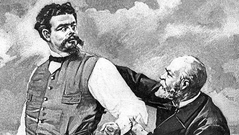 Eine Zeichnung aus dem Jahr 1890 zeigt König Ludwig II. aus dem Haus Wittelsbach und Bernhard von Gudden gemeinsam im Wasser.