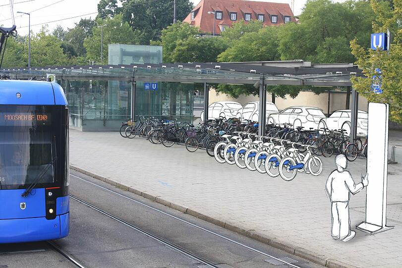 So ähnlich wie auf dieser etwas sperrigen Animation sollen die Leihradl-Stationen der MVG künftig ausschauen.
