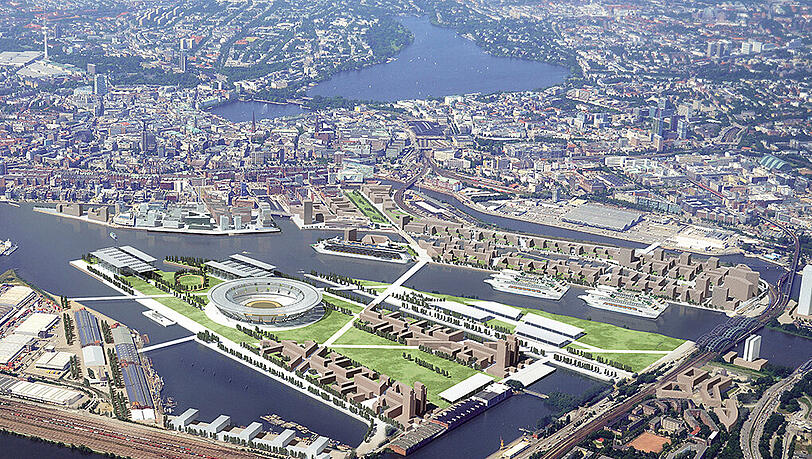 Konzept von der "Olympic City". So könnte das Gelände auf dem Kleinen Grasbrook im Hafen von Hamburg aussehen. Konzept von der "Olympic City". So könnte das Gelände auf dem Kleinen Grasbrook im Hafen von Hamburg aussehen.