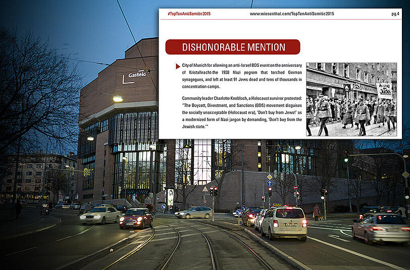 Ein umstrittener Vortrag im Gasteig bewegte das Simon-Wiesenthal-Zentrum dazu, München als antisemitisch anzuprangern - mit Nazi-Bildchen nebendran.