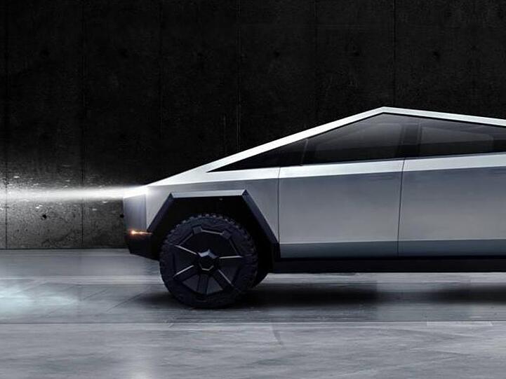 Der "Cybertruck" kommt mit in ungewöhnlicher Form daher: als großes Dreieck mit scharfen Kanten im Tarnkappen-Kampfjet-Design.