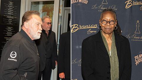 Arnold Schwarzenegger und Whoopi Goldberg trugen Anfang der Neunziger zum Erfolg von Planet Hollywood bei und ließen sich die Neueröffnung in New York nicht entgehen.