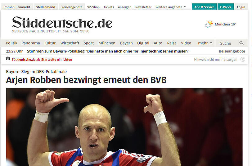 Auch die "Süddeutsche" stellt Arjen Robben in den Mittelpunkt der Berichterstattung.