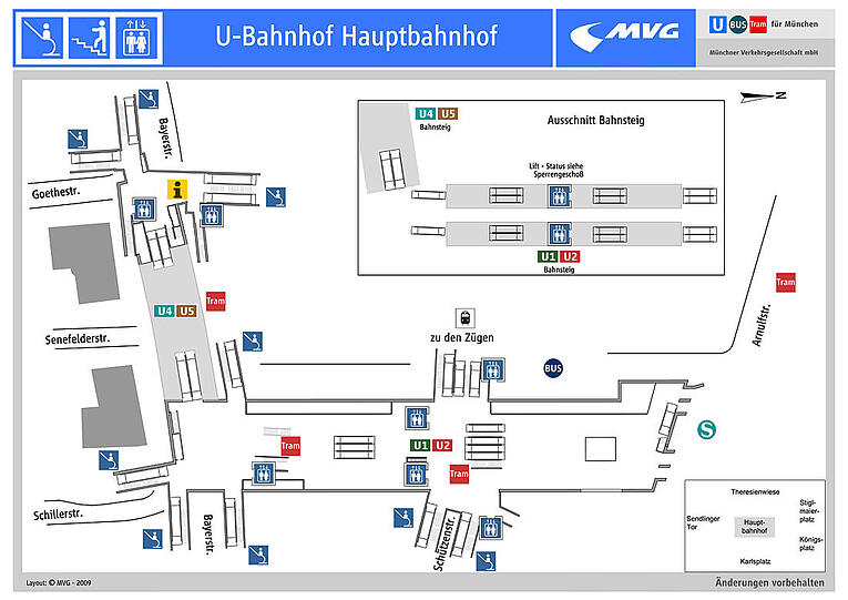 Die Rolltreppen und Aufzüge im Hauptbahnhof.