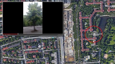 Die Wohnanlage in der Berliner Straße - im Innenhof (roter Kreis) wurde das Video aufgenommen.