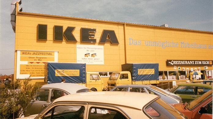 So sieht Ikea in Eching aus - Mitte der 70er Jahre, als es sich um das erste schwedische Einrichtungshaus in Deutschland überhaupt handelt.