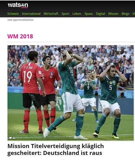 "watson.ch": "Mission Titelverteidigung kläglich gescheitert: Deutschland ist raus."