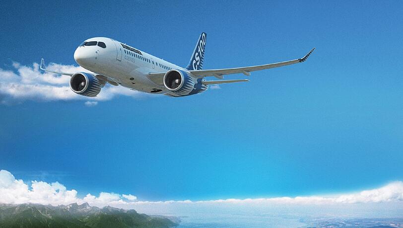 Diese Computergrafik zeigt ein Passagierflugzeug des kanadischen Herrstellers Bombardier vom Typ "CS100"