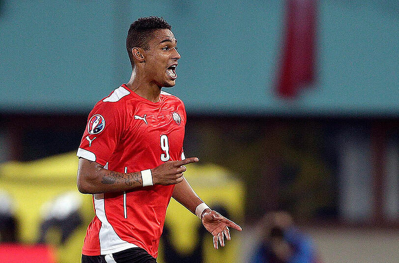 Rubin Okotie jubelt nach seinem Tor zum 1:0 für Österreich gegen Montenegro.