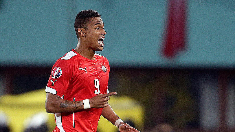 Rubin Okotie jubelt nach seinem Tor zum 1:0 für Österreich gegen Montenegro. Rubin Okotie jubelt nach seinem Tor zum 1:0 für Österreich gegen Montenegro.