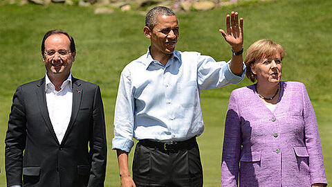 Frankreichs Präsident Francois Hollande, US-Präsident Barack Obama und Kanzlerin Angela Merkel beim G8-Gipfel 2012.