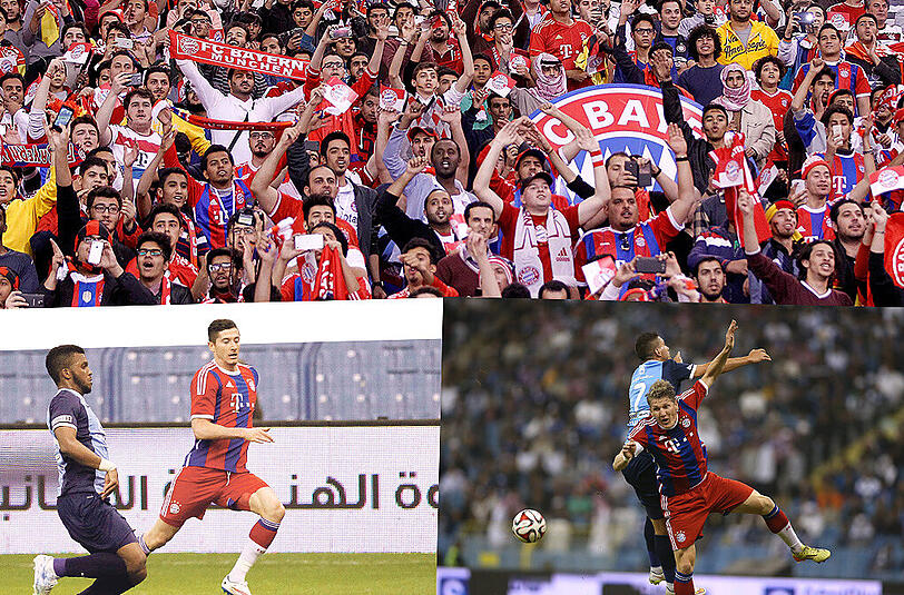 Fast wie daheim: Die Bayern-Fans feiern in Saudi-Arabien den 4_1-Sieg gegen Al Hilal.