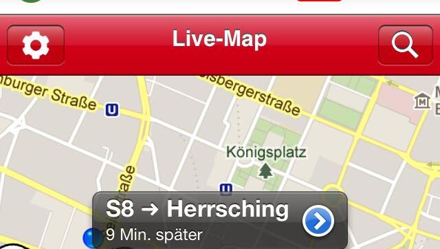 Neun Minuten zu spät: Eine S8 auf dem Live-Fahrplan fürs Handy.