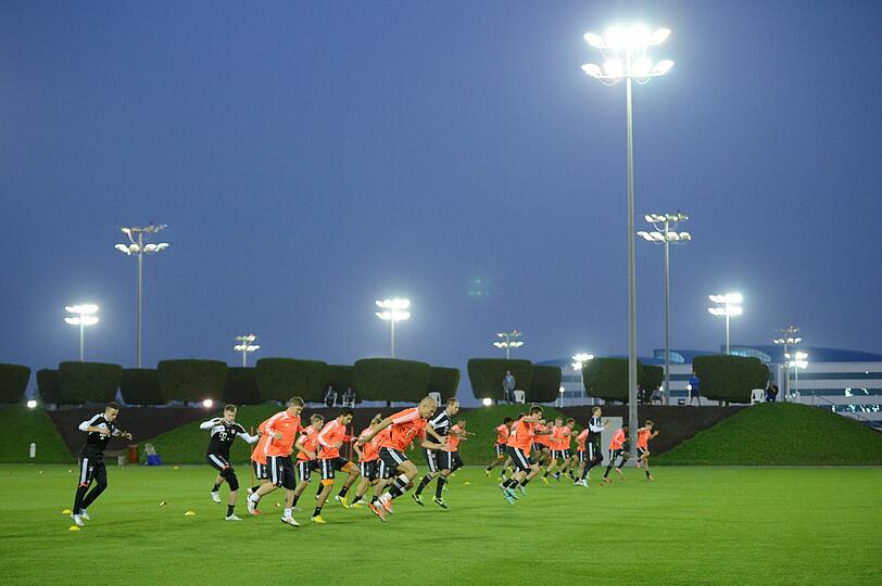 Die Bayern beim Abendtraining.