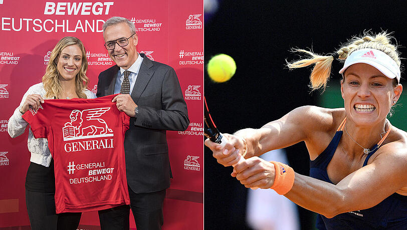 Angelique Kerber und Generali-Boss Giovanni Liverani (linkes Foto) - und mit vollem sportlichen Einsatz auf dem Court. Angelique Kerber und Generali-Boss Giovanni Liverani (linkes Foto) - und mit vollem sportlichen Einsatz auf dem Court.