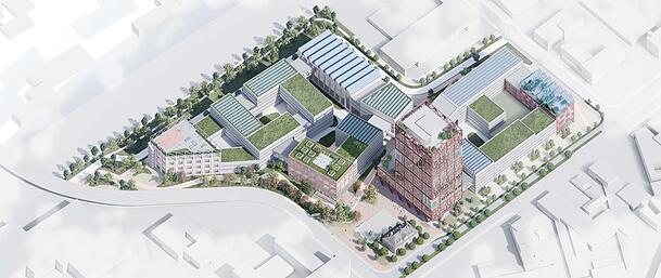 So schauen die Pl&auml;ne f&uuml;r die "neue Schmiede" am Frankfurter Ring aus. Die Hammer AG plant hier ein gemischt genutztes Stadtquartier mit einer Gesamtgeschossfl&auml;che von rund 160.000 Quadratmetern.