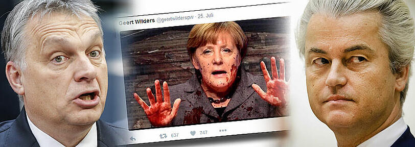 Orban (l) und Wilders (r): Die Rechtspopulisten attackieren die Kanzlerin hart.