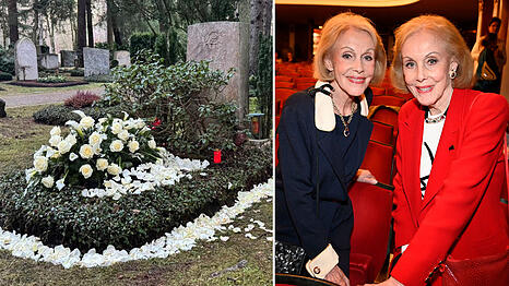Wei&szlig;e Calla-Lilien und wei&szlig;e Rosen schm&uuml;cken das Grab der Kesslers. Auch Mutter Elsa wurde hier bestattet. Wei&szlig;e Rosenbl&auml;tter liegen um die Grabst&auml;tte und ein kleines Grablicht flackert.