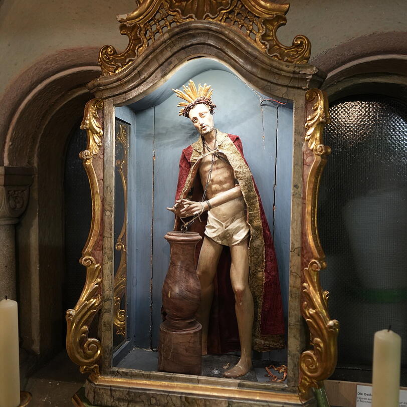 Dieser gegei&szlig;elte Jesus stammt aus der alten Heilig-Kreuz-Kirche.