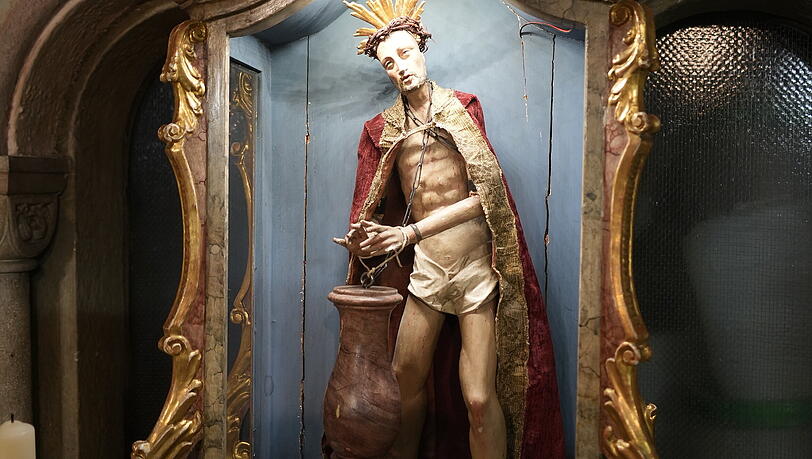 Dieser gegei&szlig;elte Jesus stammt aus der alten Heilig-Kreuz-Kirche.