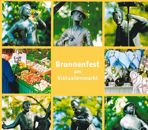 Marktkaufleute und Künstler laden zum Brunnenfest am Viktualienmarkt.