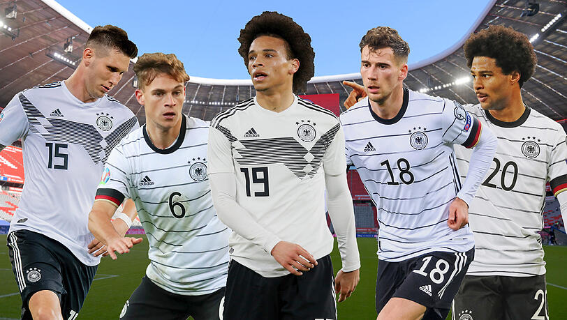 Bilden die DFB-Achse beim FC Bayern: Niklas Süle, Joshua Kimmich, Neuzugang Leroy Sané, Leon Goretzka und Serge Gnabry (v.l.). Bilden die DFB-Achse beim FC Bayern: Niklas Süle, Joshua Kimmich, Neuzugang Leroy Sané, Leon Goretzka und Serge Gnabry (v.l.).
