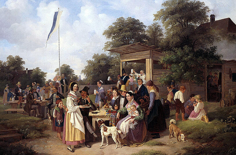 Wie rege die Münchner auch vor 170 Jahren schon in den Biergarten gingen, zeigt dieses Ölbild von 1841 von Anton Evers.