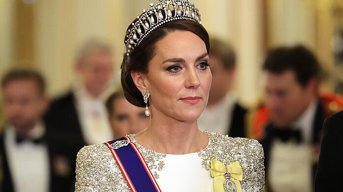 Die Prinzessin von Wales während des Staatsbanketts im Buckingham Palace in London, das anlässlich des Staatsbesuchs des südafrikanischen Präsidenten Cyril Ramaphosa im Vereinigten Königreich stattfindet.