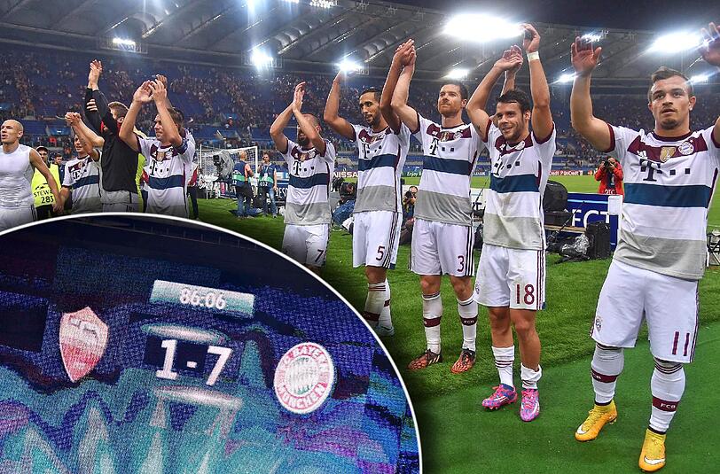 Übermacht FC Bayern: 7:1 - das historische Ergebnis des Hinspiels der Bayern in Rom.