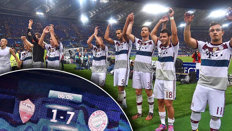 Übermacht FC Bayern: 7:1 - das historische Ergebnis des Hinspiels der Bayern in Rom. Übermacht FC Bayern: 7:1 - das historische Ergebnis des Hinspiels der Bayern in Rom.