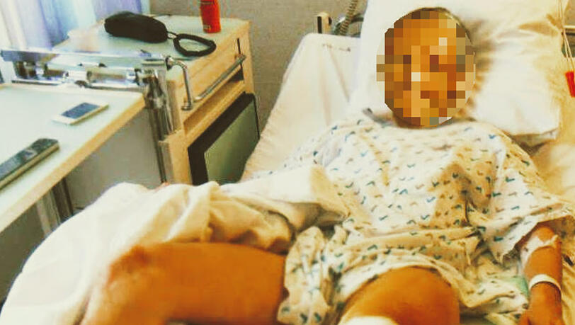 Mit diesem manipulierten Foto (der Kopf ist ausgetauscht) aus einem Krankenhaus bittet der Betrüger erstmals um Geld. Mit diesem manipulierten Foto (der Kopf ist ausgetauscht) aus einem Krankenhaus bittet der Betrüger erstmals um Geld.
