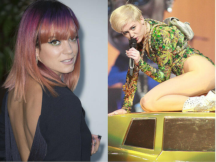 Lily Allen (l.) ist ein großer Fan von Miley Cyrus