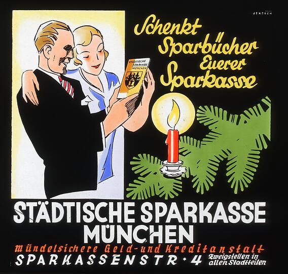 Auch eine Geschenk-Idee: historisches Werbeplakat der Stadtsparkasse.