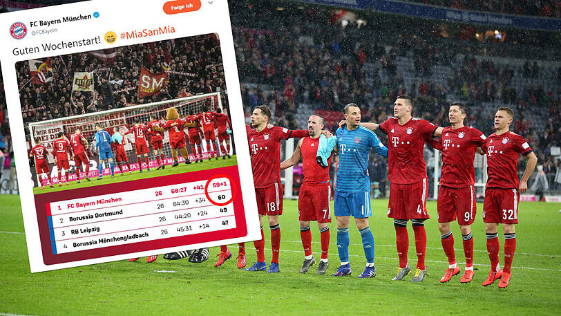 Die Bayern jubeln nach dem Sieg gegen Mainz. Im kleinen Bild: Der vermeintliche Stichel-Post gegen den TSV 1860.