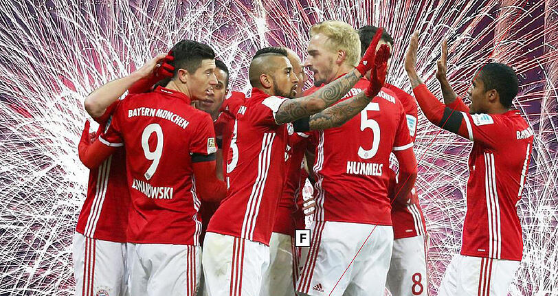 Träumen vom Triumph 2017 in der Champions League: die Bayern um Lewandowski, Vidal, Hummels, Costa und Co. (v.l.).