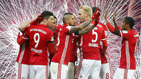Träumen vom Triumph 2017 in der Champions League: die Bayern um Lewandowski, Vidal, Hummels, Costa und Co. (v.l.).