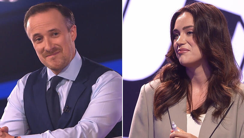 Joe Laschet und Gloria Burkandt stellen sich in der ProSieben-Show "Deutschlands dümmster Promi" kniffligen Quizfragen.