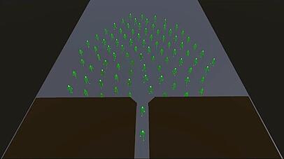Halten alle den Abstand ein (grün), wird die Engstelle nur langsam überwunden, zeigt die Computersimulation. Halten alle den Abstand ein (grün), wird die Engstelle nur langsam überwunden, zeigt die Computersimulation.