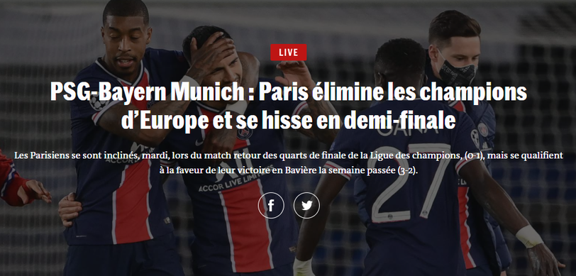 Die "Le Monde"schreibt: "Paris eliminiert europäische Champions und erreicht das Halbfinale."