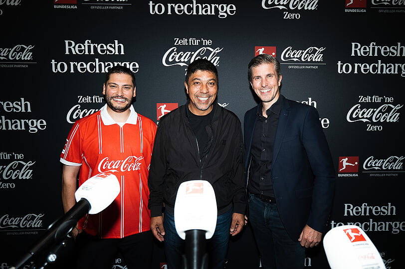 Twitch-Streamer Trymacs, Ex-Fu&szlig;baller Giovane &Eacute;lber und Florian von Salzen, Vice President bei Coca-Cola Europacific Partners