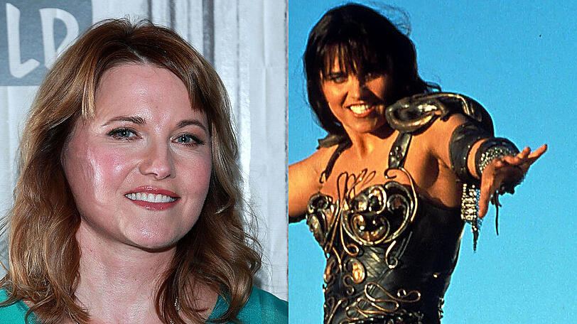 Lucy Lawless im Sommer 2019 (l.) und im Kostüm ihrer Erfolgsserie "Xena - Die Kriegerprinzessin".