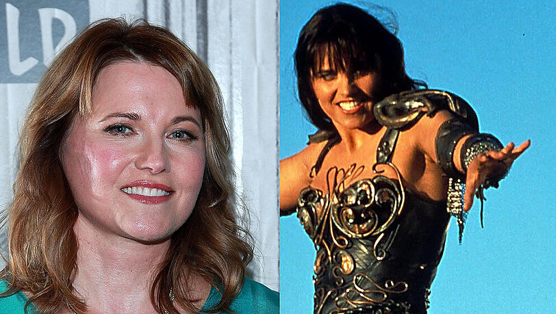 Lucy Lawless im Sommer 2019 (l.) und im Kostüm ihrer Erfolgsserie "Xena - Die Kriegerprinzessin". Lucy Lawless im Sommer 2019 (l.) und im Kostüm ihrer Erfolgsserie "Xena - Die Kriegerprinzessin".