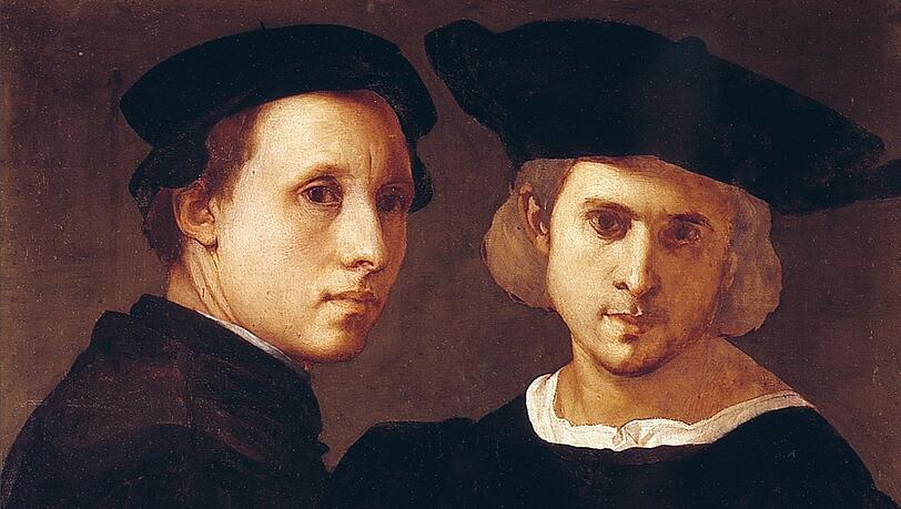 Was wäre das Leben ohne Freunde? Jacopo da Pontormos Bild zweier Amici ist um 1523, kurz nach Raffaels Selbstporträt mit einem Freund entstanden. Was wäre das Leben ohne Freunde? Jacopo da Pontormos Bild zweier Amici ist um 1523, kurz nach Raffaels Selbstporträt mit einem Freund entstanden.